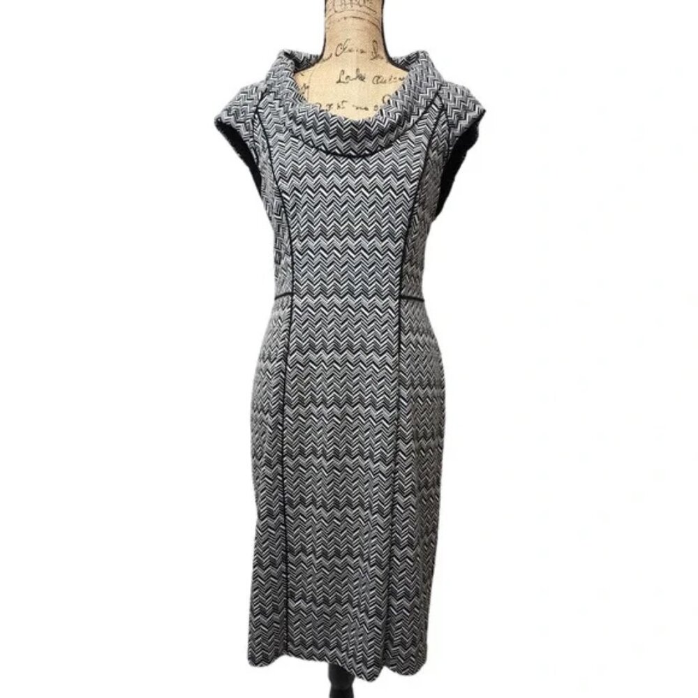 White House Black Market Womens Plus Cowl Neck Zig Zag Knee Length Dress Size 14